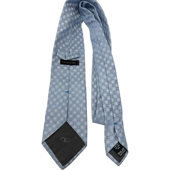 Valentino Blue Geometric Silk Tie – 100% Luxury Italian Designer Necktie - Picture 3 of 8